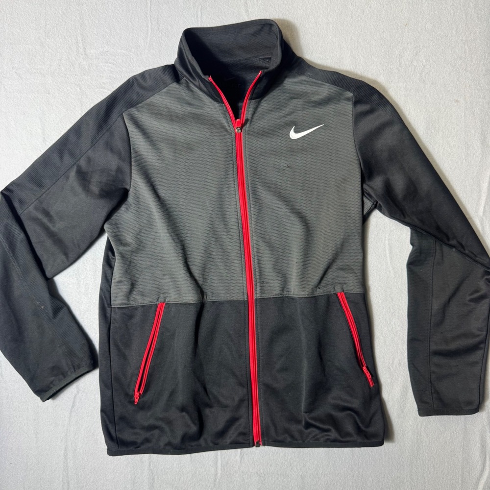 Nike Rivalry Mens Dri-FIT Full Zip Track Jacket Black Grey Red Mock Neck Medium